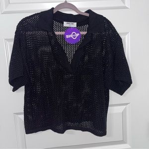 Double Zero Black Perforated Knit Top Blouse Shirt M/L New